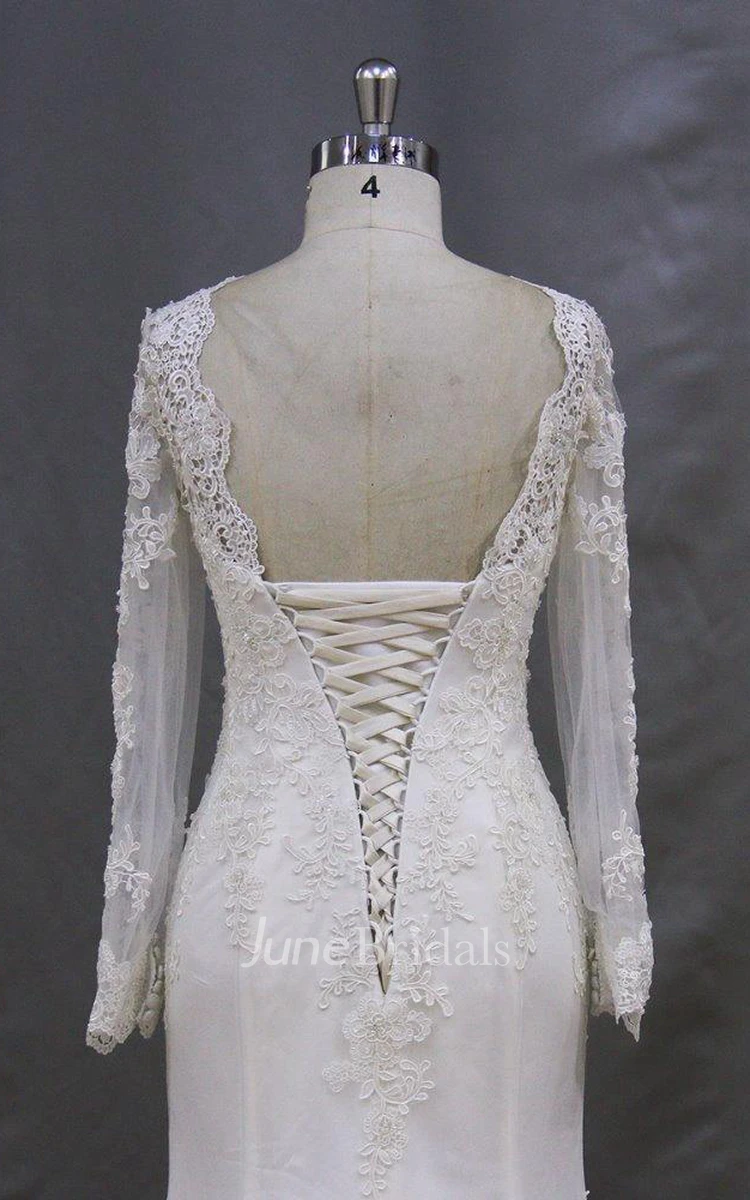 Modest High Neck Long Sleeve Lace Mermaid Wedding Dress