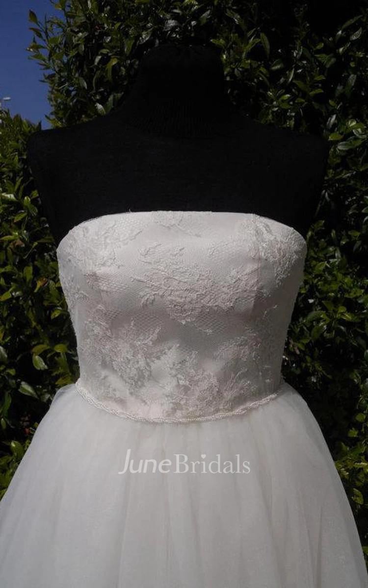 Strapless Tea-Length A-Line Wedding Dress With Tutu Skirt