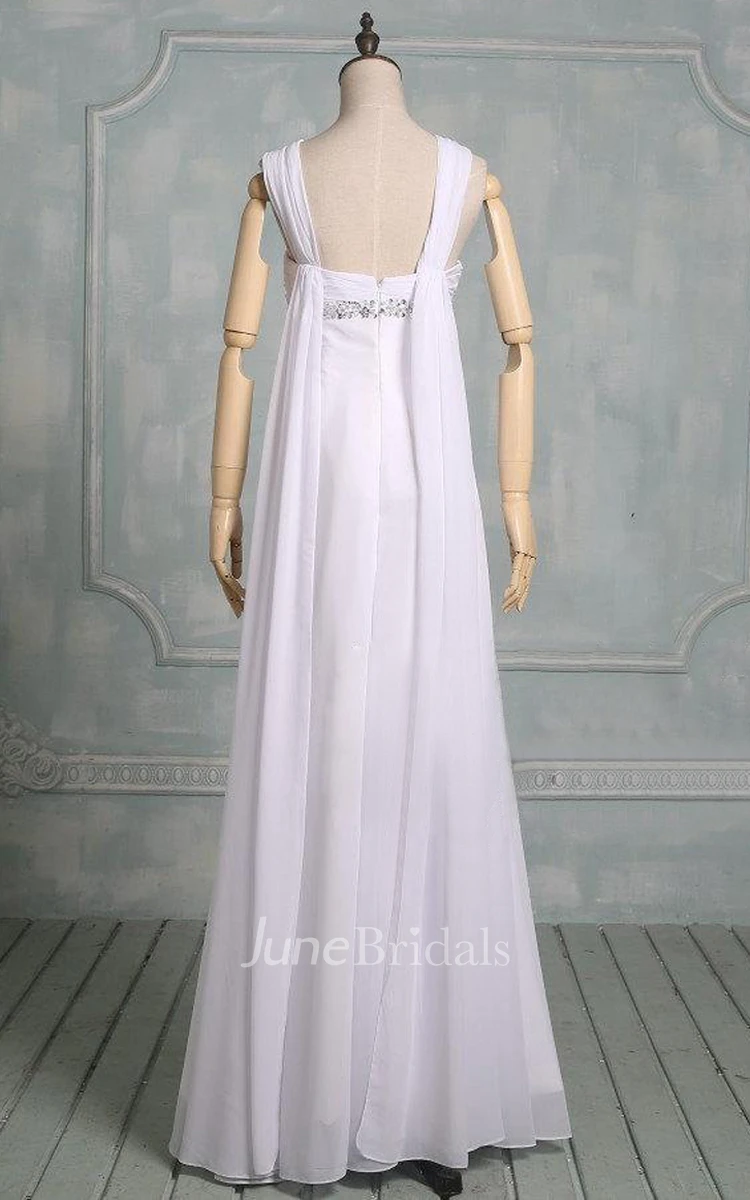 Boho Straps Sleeveless Chiffon Wedding Dress With Crystal Detailing And Ruching