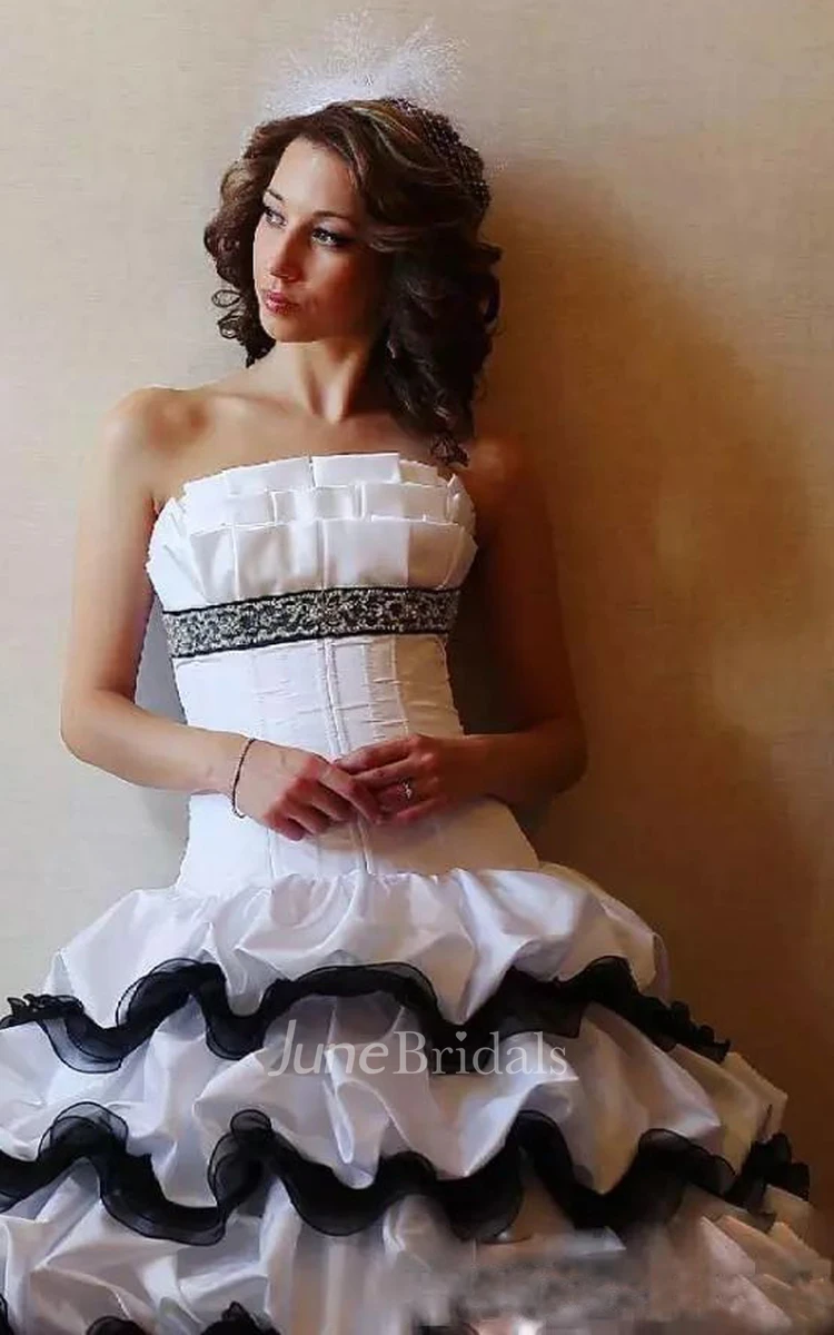 A-Line Strapless Taffeta High-Low Sleeveless Wedding Dress with Corset Back