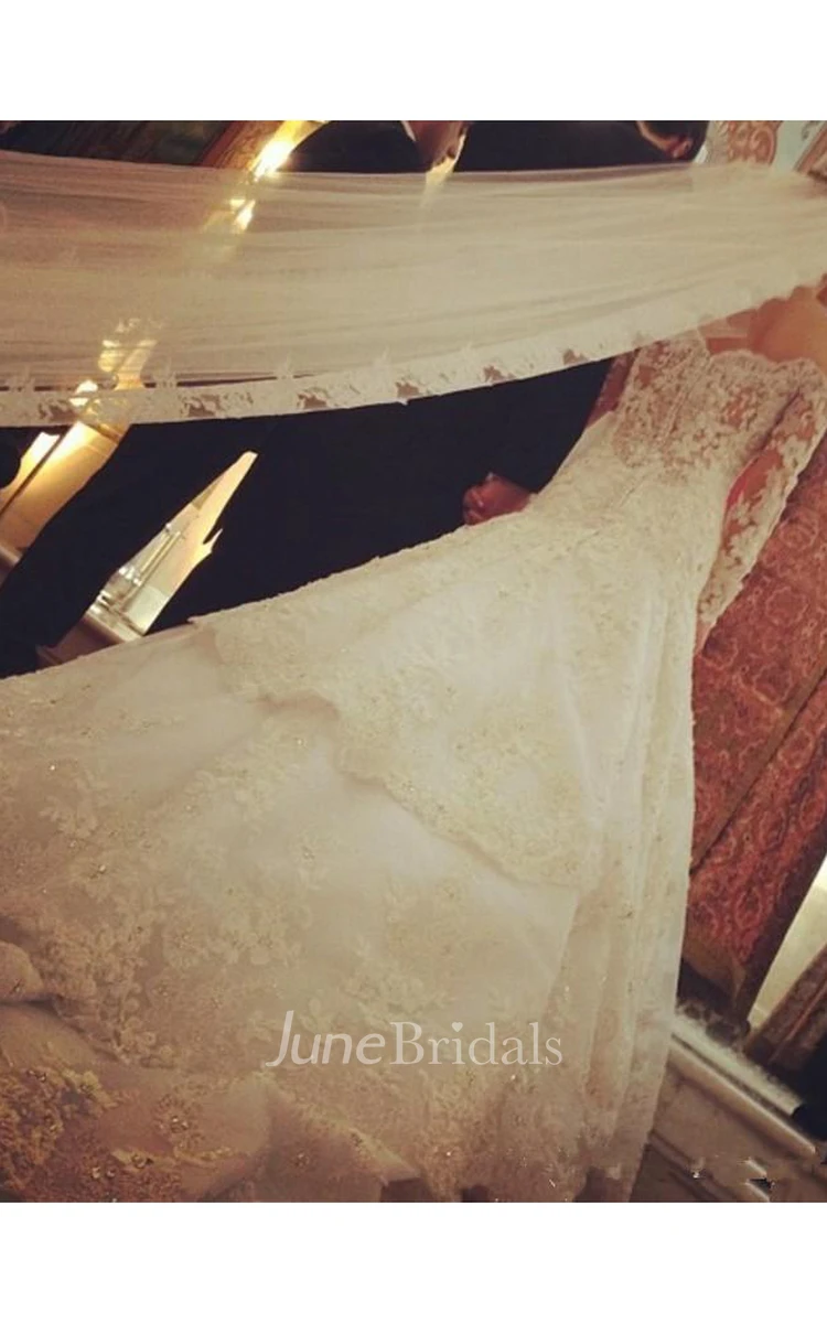 Gorgeous Lace Long Sleeve Mermaid Wedding Dress Long Train With Veil