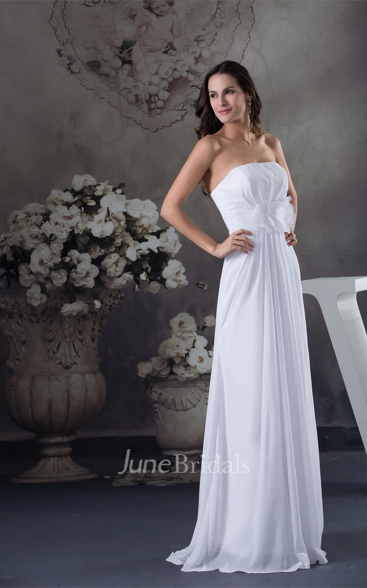 Ethereal A-Line Chiffon Floor-Length Dress with Pleats and Flower