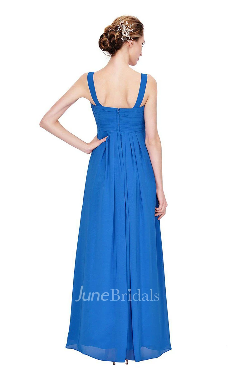 Sleeveless Empire Chiffon Gown With Ruched Bodice