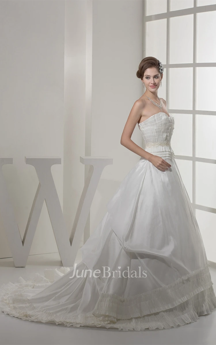 Sweetheart Ruched Ball Gown with Layers and Beaded Waist