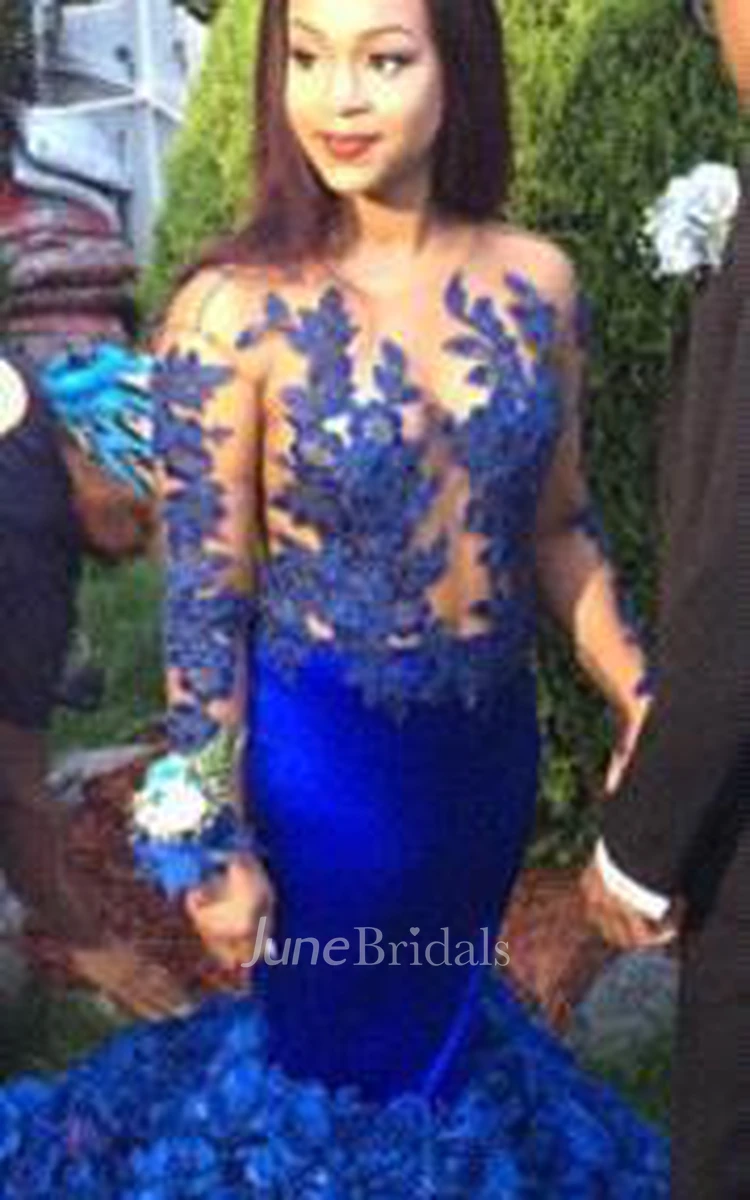Modern Long Sleeve Royal Blue Prom Dresses Mermaid Woemn's Party Gowns