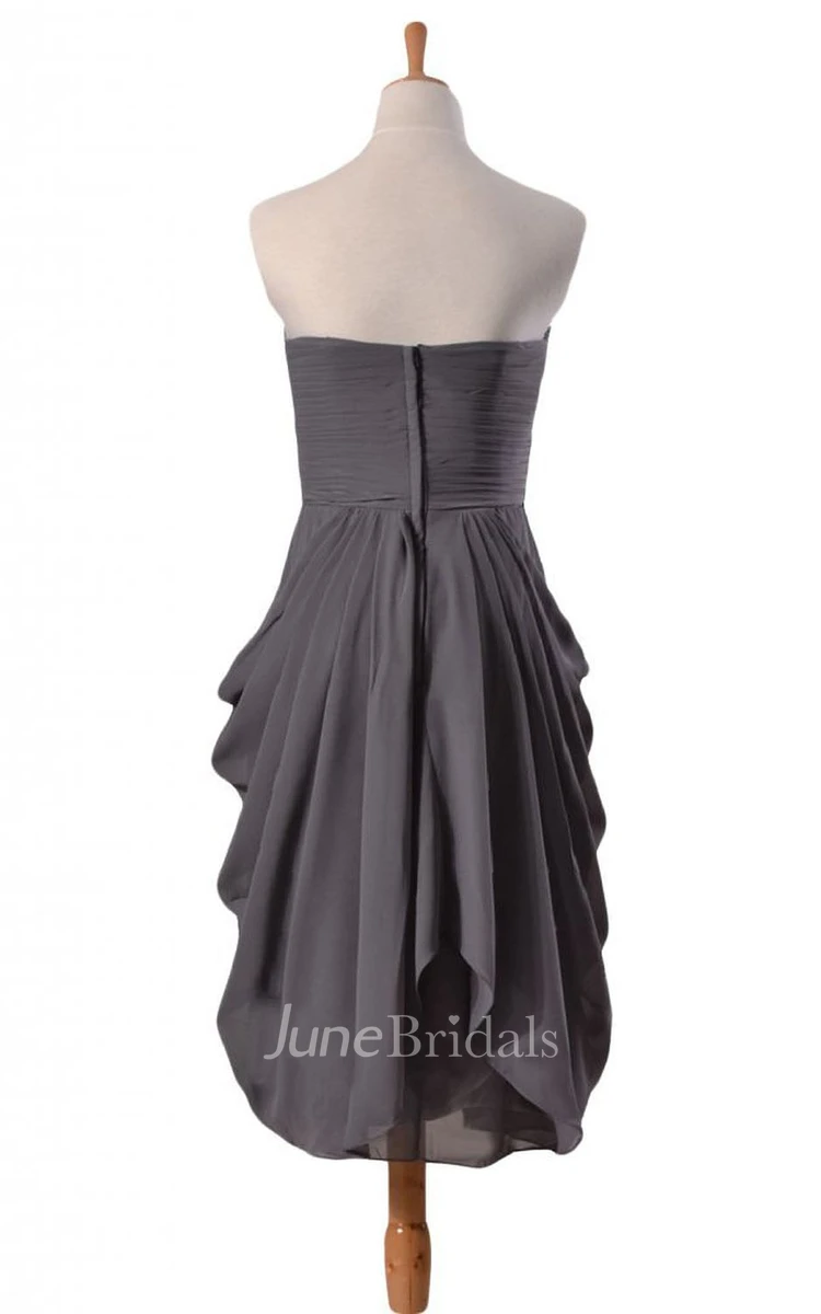 Strapless Ruched Bodice Knee-length Layered Pleated Chiffon Dress
