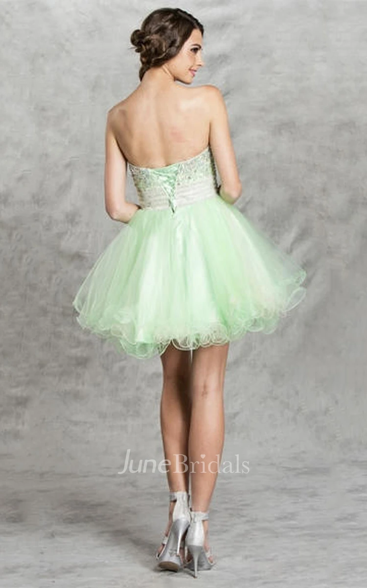 A-Line Short Sweetheart Sleeveless Backless Dress With Ruffles And Beading