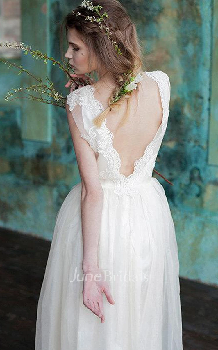 Natural Organza Lace Backless Wedding Dress