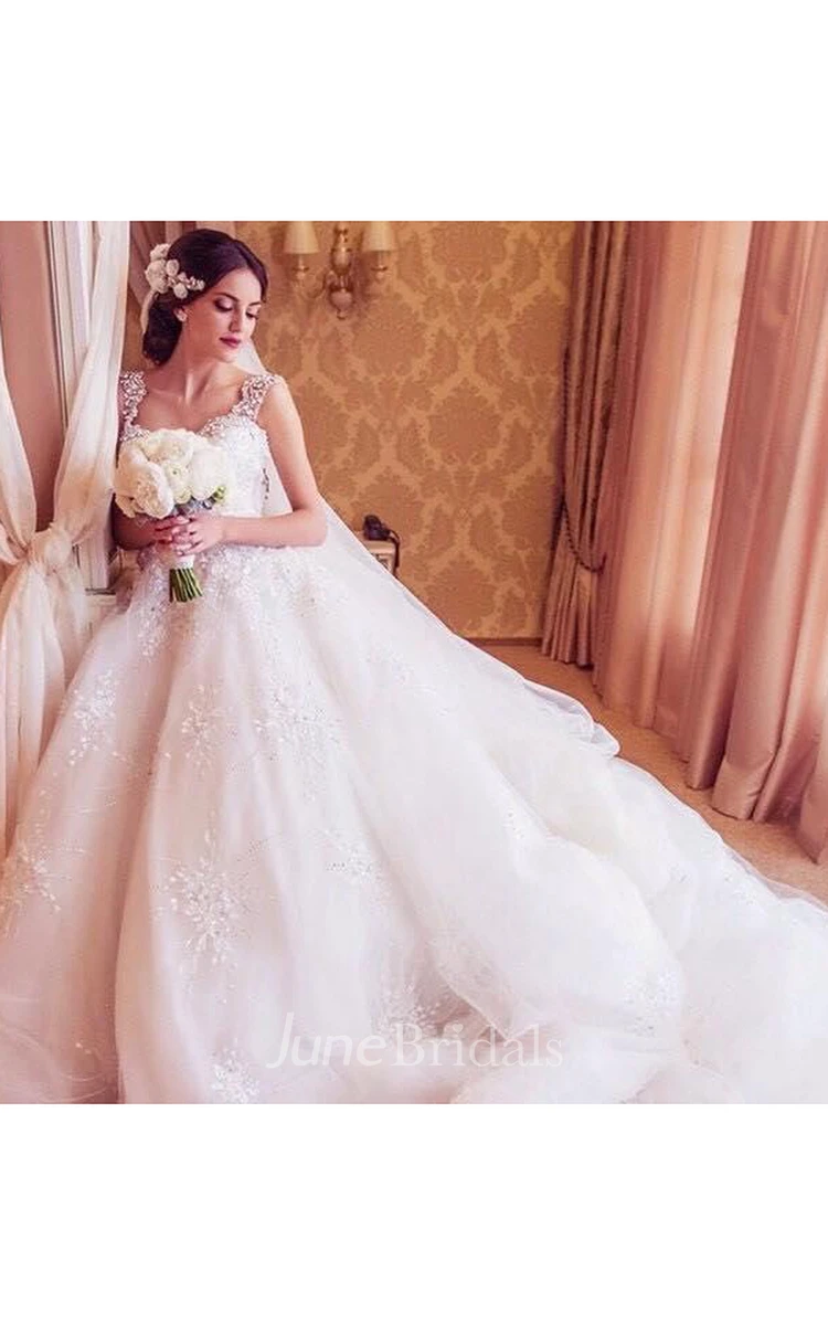 Princess Straps Ball Gown Wedding Dresses With Beadings Appliques