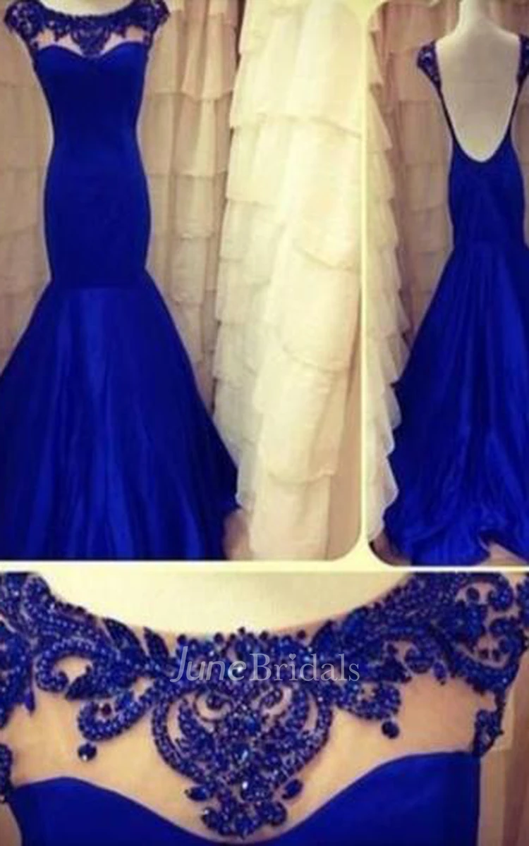 Lace Backless Mermaid Evening Dresses Long Sleeves Ruffles Prom Gown With Jewel Appliques