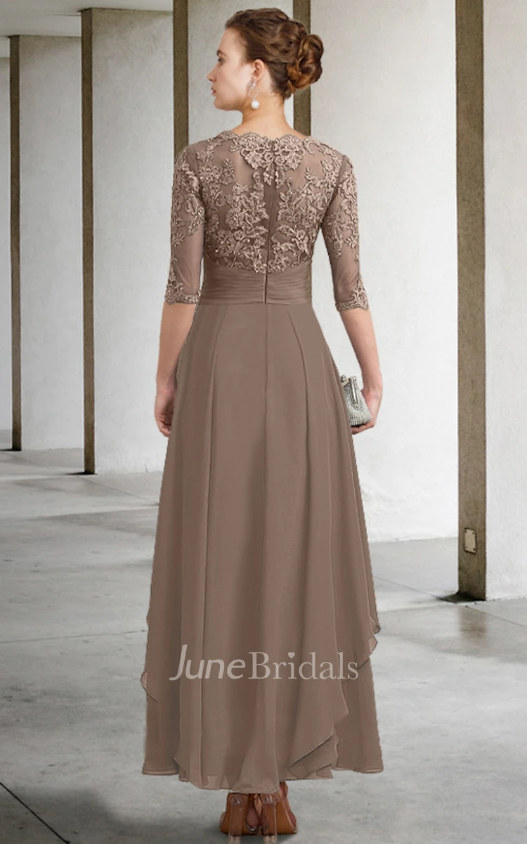A-Line Lace Chiffon Half Sleeve Mother of the Bride Dress Bateau Ankle-length Modest Bohemian Elegant