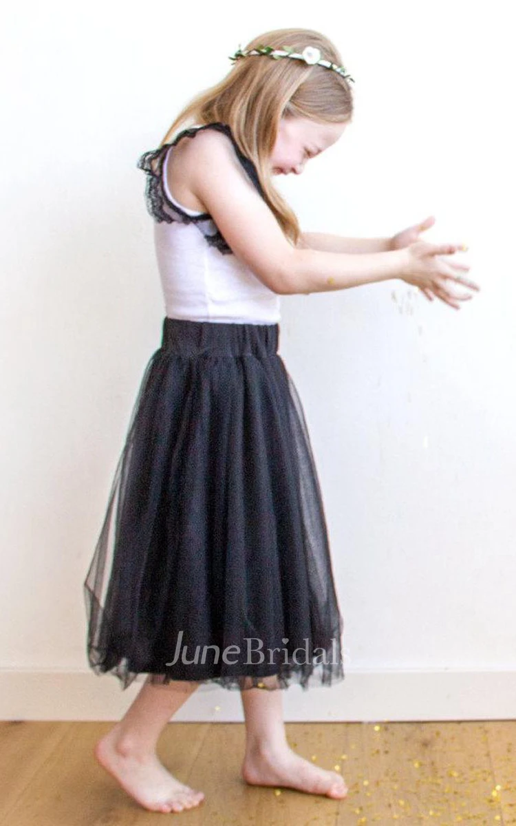 Black Lace Tank Top Pleated Tulle Dress