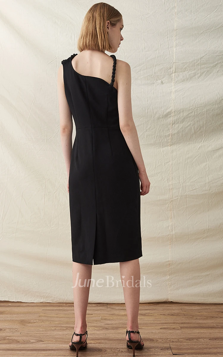 Casual One-shoulder Sleeveless Knee-length Jersey Pencil Cocktail Dress with Split Back