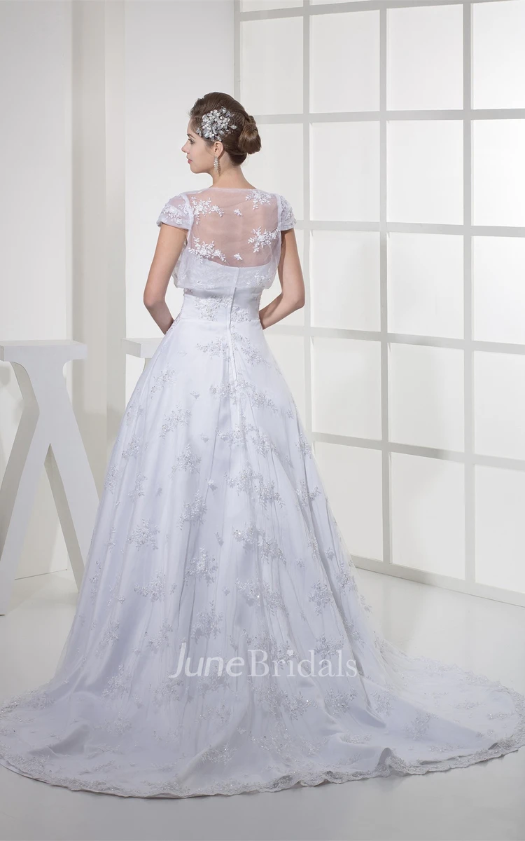 Strapless Tulle A-Line Gown with Appliques and Bolero