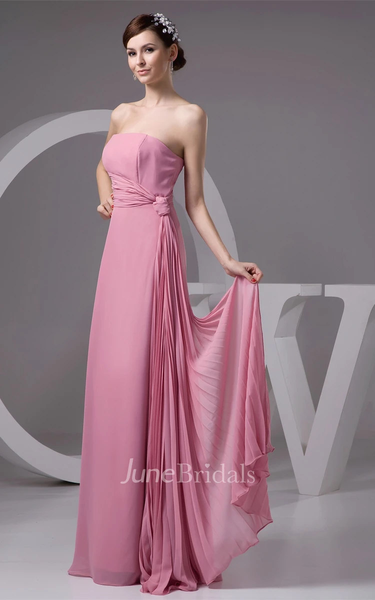 Strapless Chiffon Long Dress with Draping and Ruched Waist