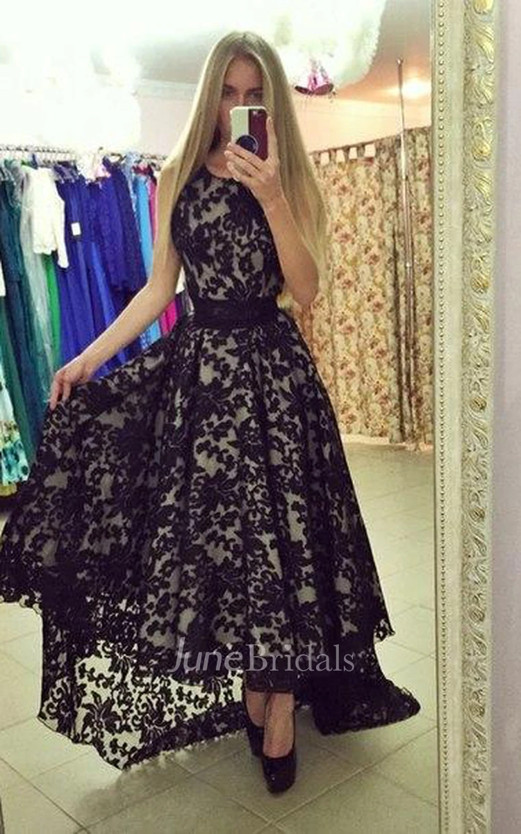 Modern Jewel Sleeveless Lace Prom Dress Sweep Train
