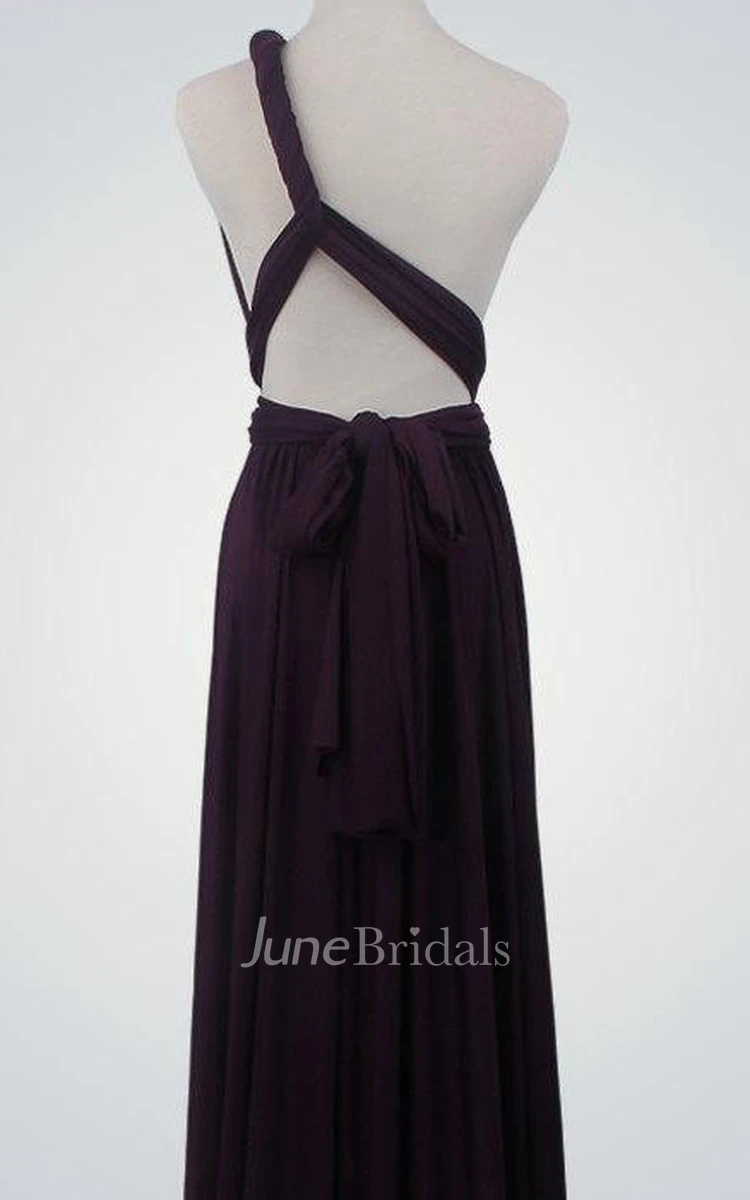 One-shoulder Convertible Long Bridesmaid Dress With Bow