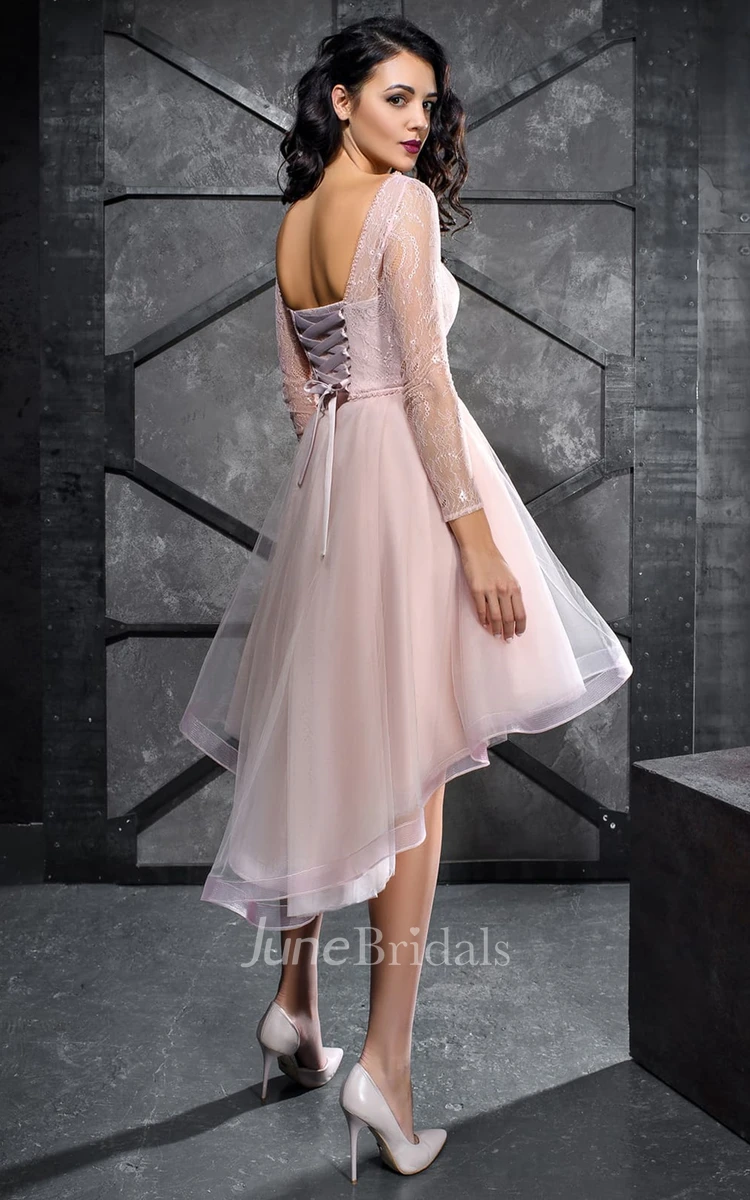 Romantic Lace and Tulle Bateau A Line Knee-length Homecoming Dress with Ruffles
