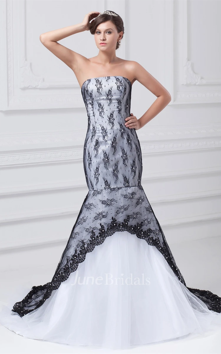 strapless a-line mermaid dress with beading and lace