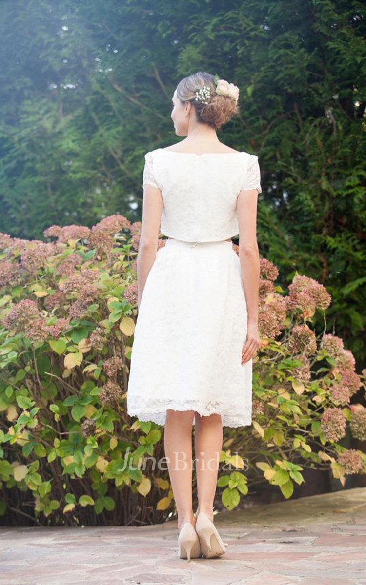 Mini Knee-Length Lace Satin Weddig Dress