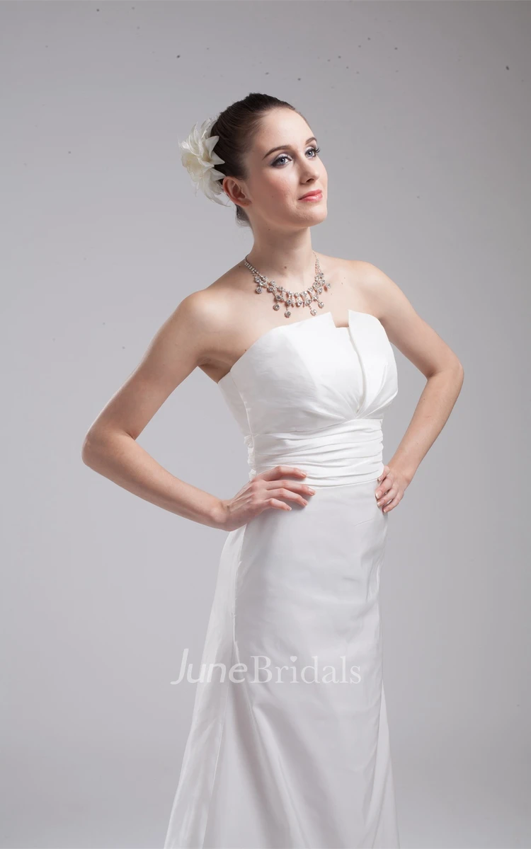 Strapless A-Line Gown with Ruched Waist and Court Train