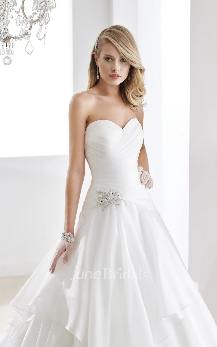 A-Line Chiffon Wedding Gown With Illusive Neckline And Beading