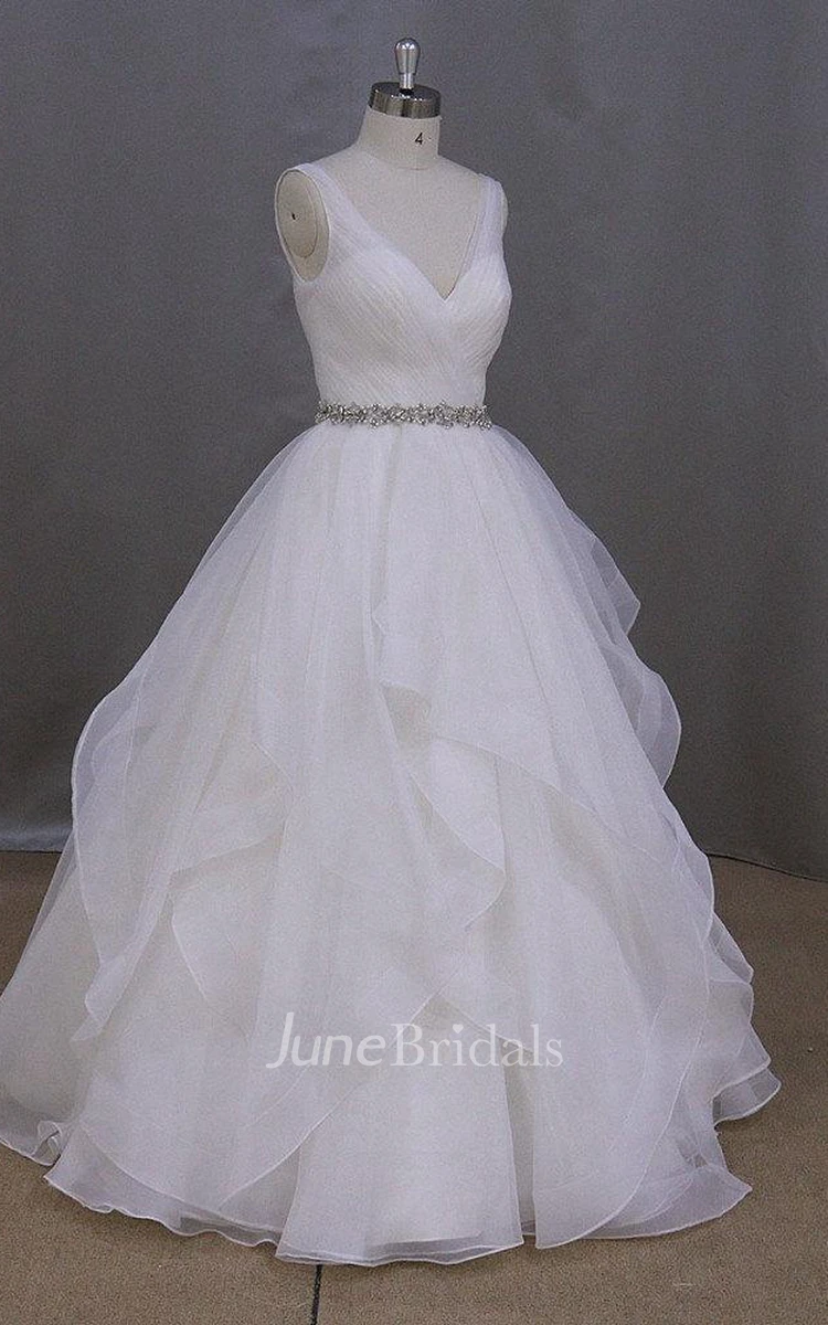 Graceful and Romantic Ruffled Ball Gown With Ruching and Beading
