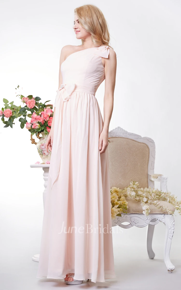 Greek Style One Shoulder Chiffon Long Dress With Bows