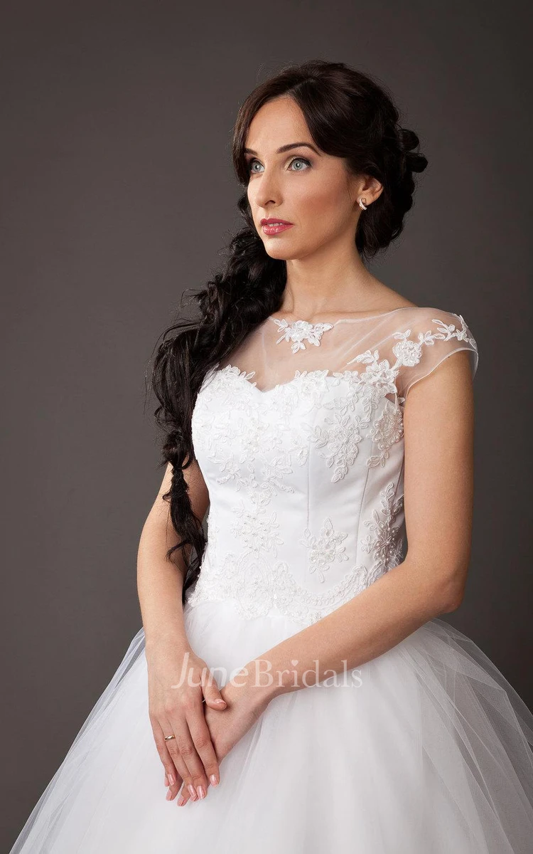 Vintage Tulle Ball Gown With Lace Embellished Bodice and Pearls
