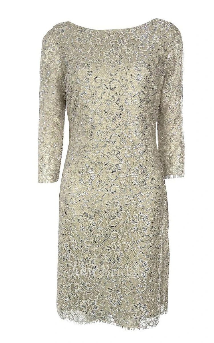 3 4 Sleeved Lace Sheath Dress With Bateau Neck