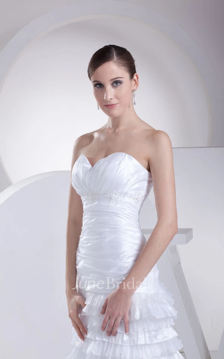 Sweetheart Ruched A-Line Dress With Tier and Crystal Detailing