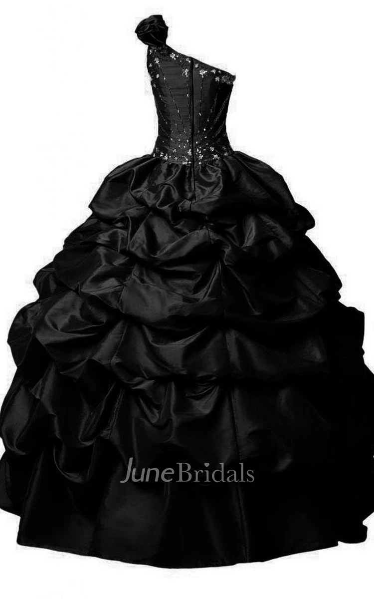 One-shoulder Ballgown With Ruffles and Beadings