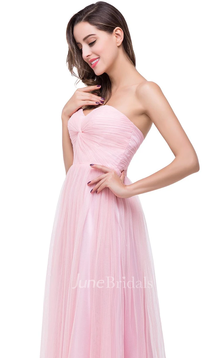 Elegant Sweetheart Pink Bridesmaid Dress Ruched Long Prom Gown