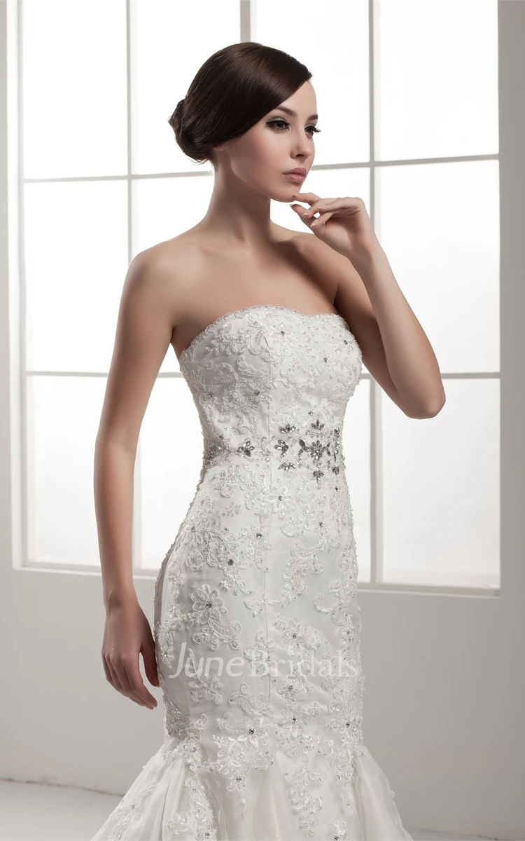 Strapless Lace Trumpet A-Line Dress with Beading and Pleats
