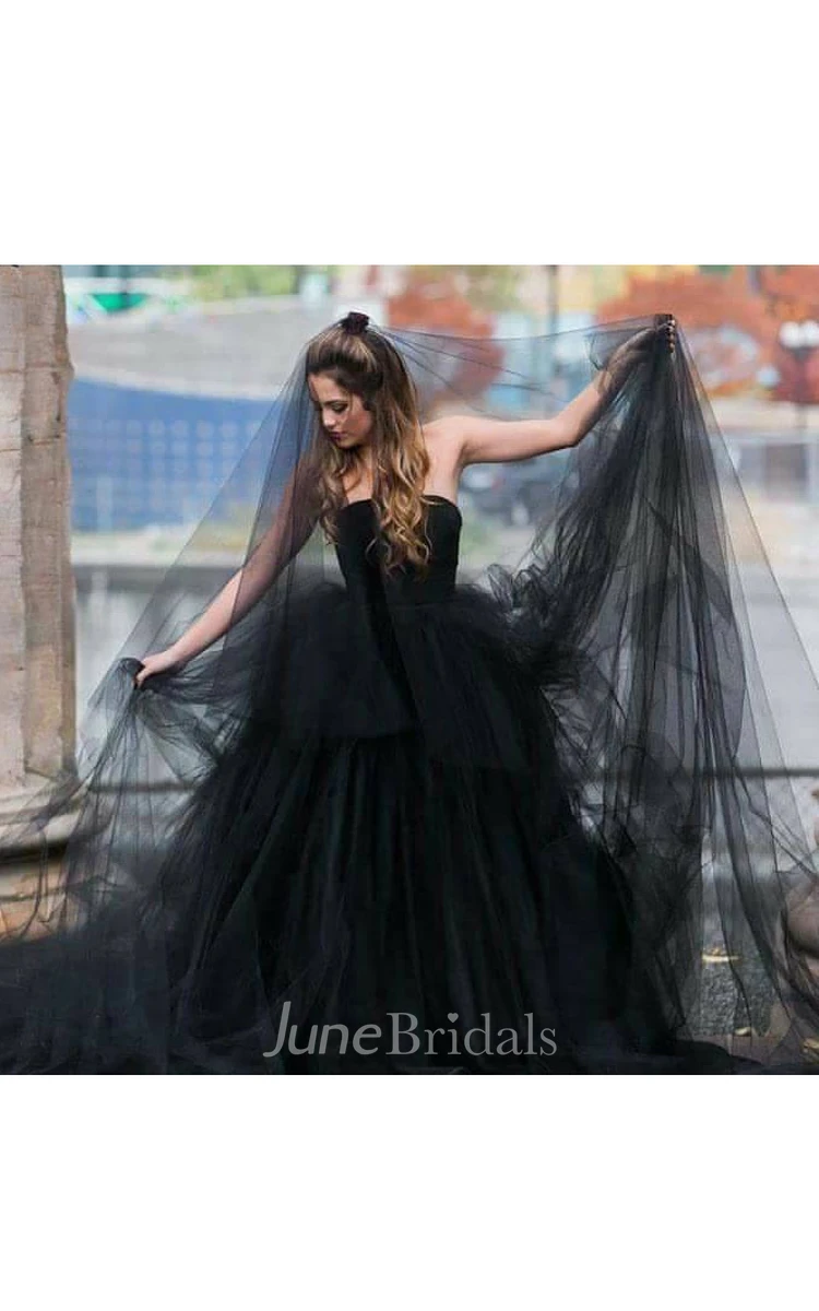 Black Ethereal Puffy Long Wedding Veil