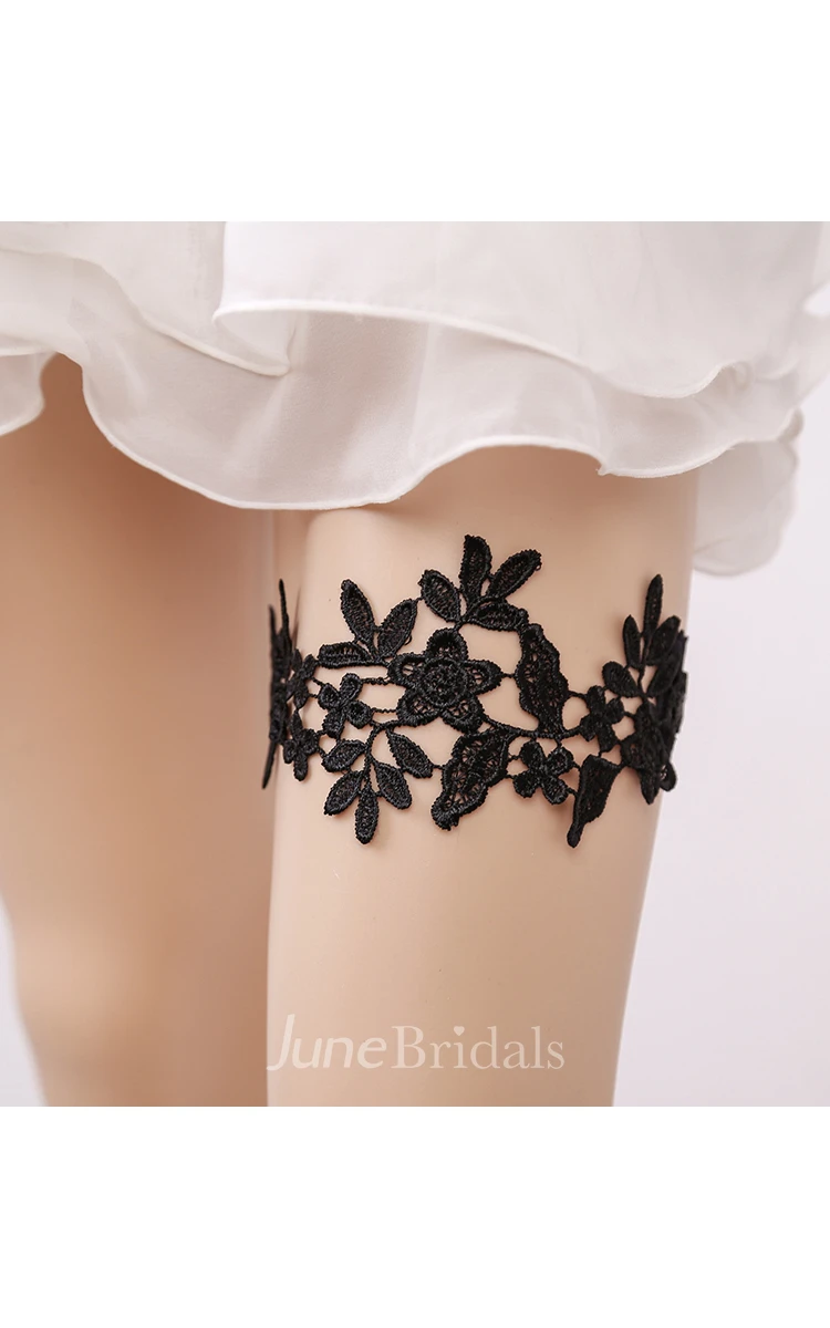 Hot Handmade Black Lace Applique Stretch Lace Garter Within Within 16-23inch