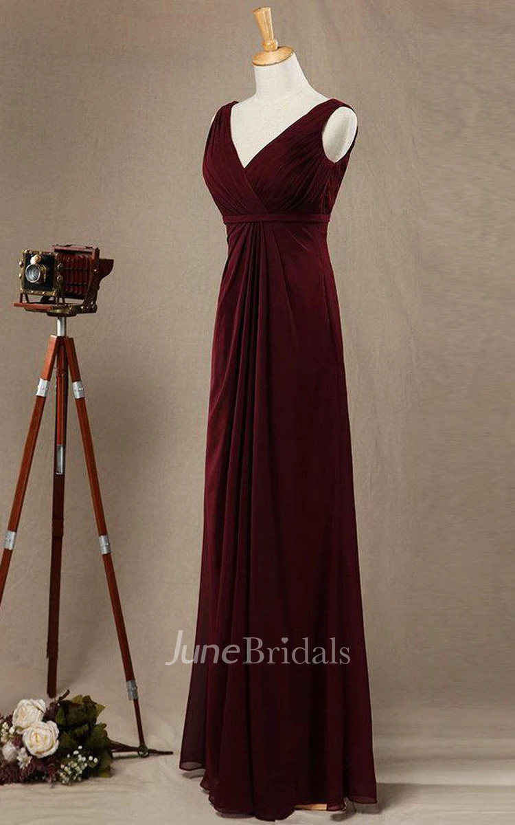 V-neck Burgundy Bridesmaid Dress