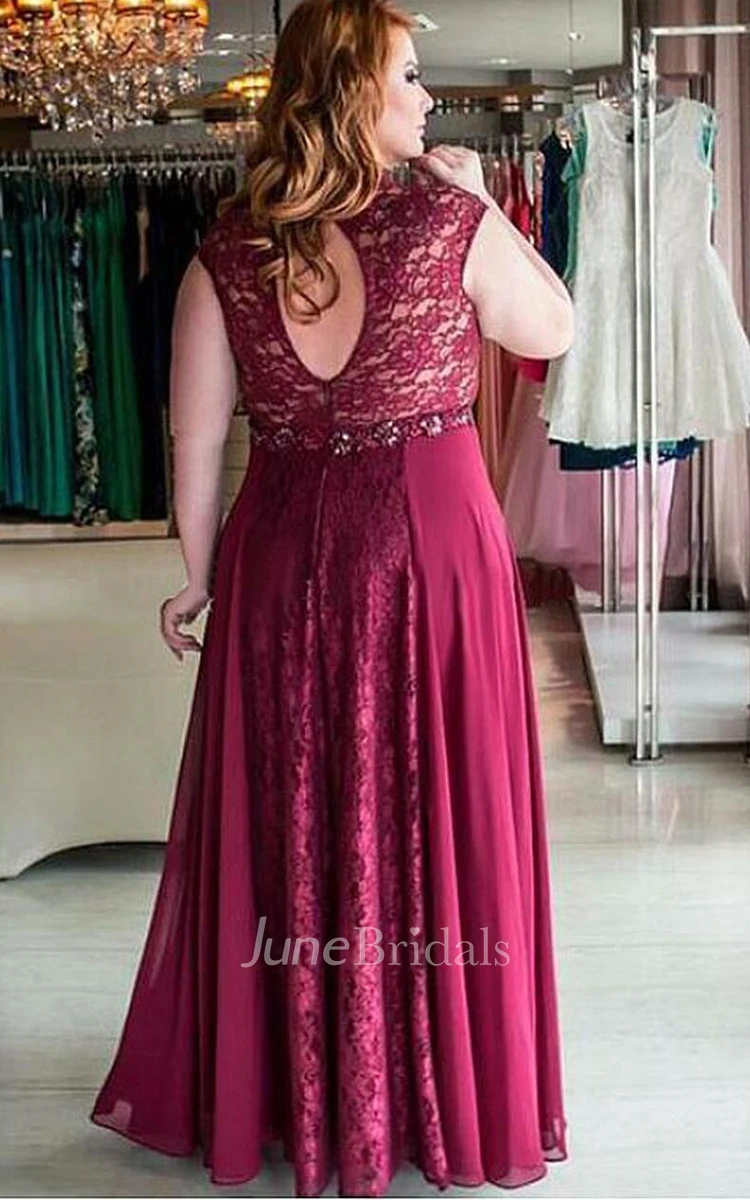 Simple Short Sleeve Floor-length Chiffon A Line Prom Dress with Ribbon