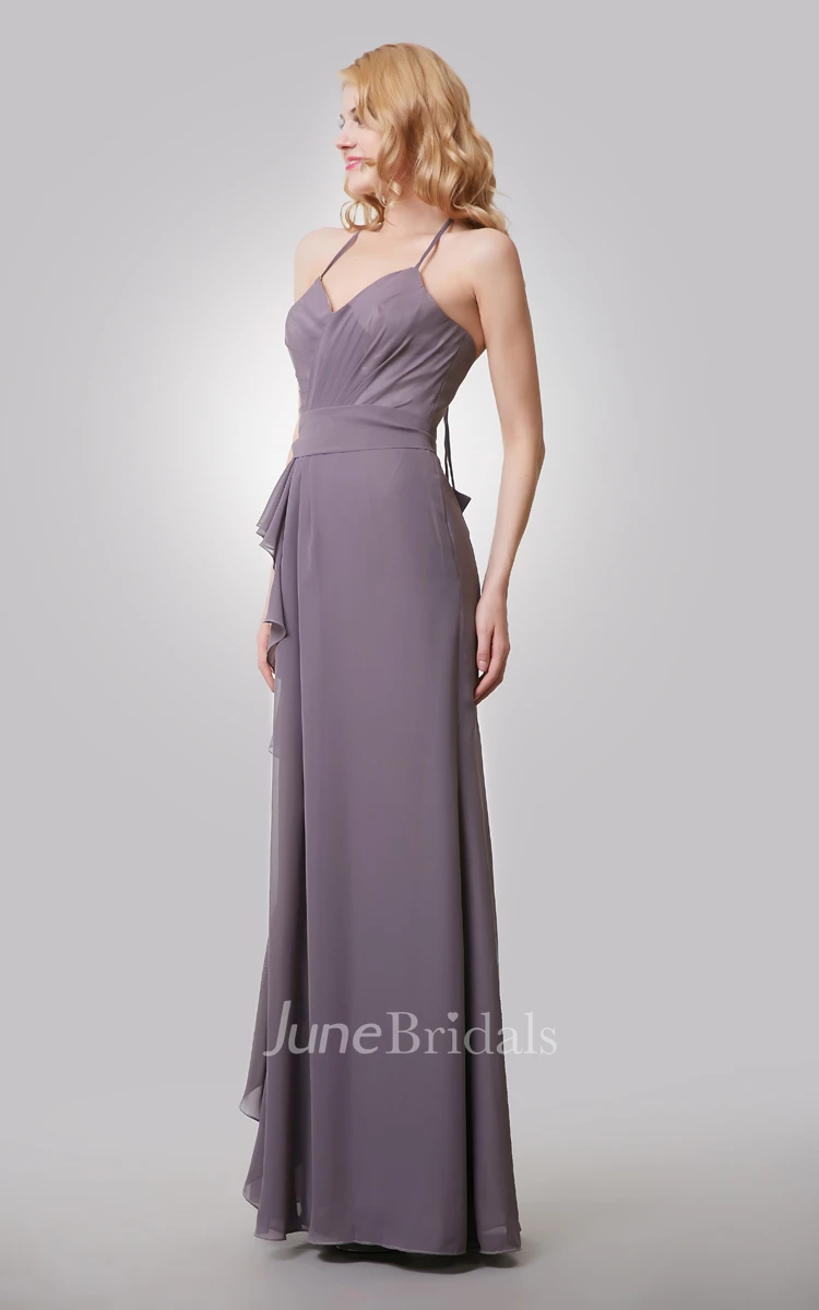 Sweetheart Long Chiffon Dress With Side Draping and Spaghetti Straps