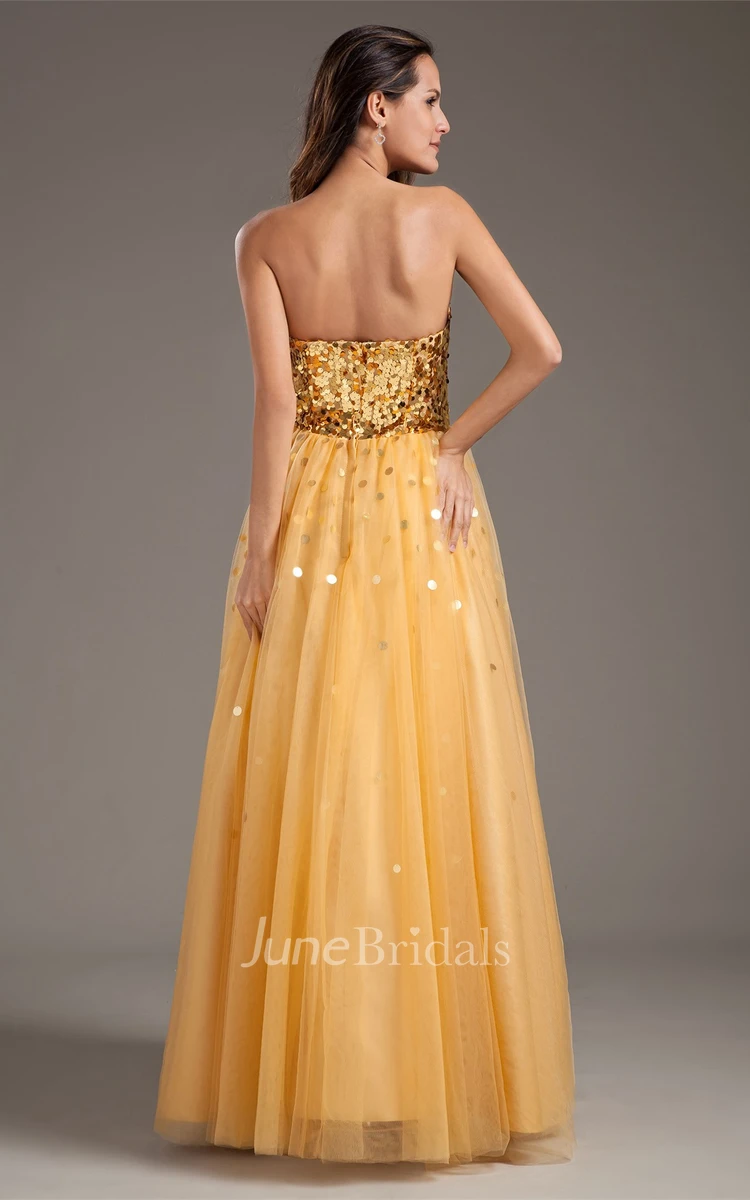 sweetheart ball a-line gown with pleats and sequined top