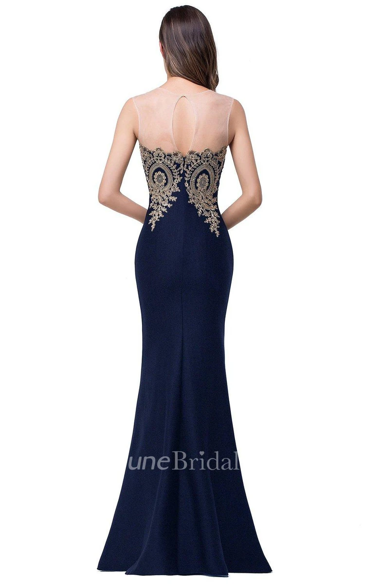 Mermaid Satin Dress with Lace and Illusion Detail