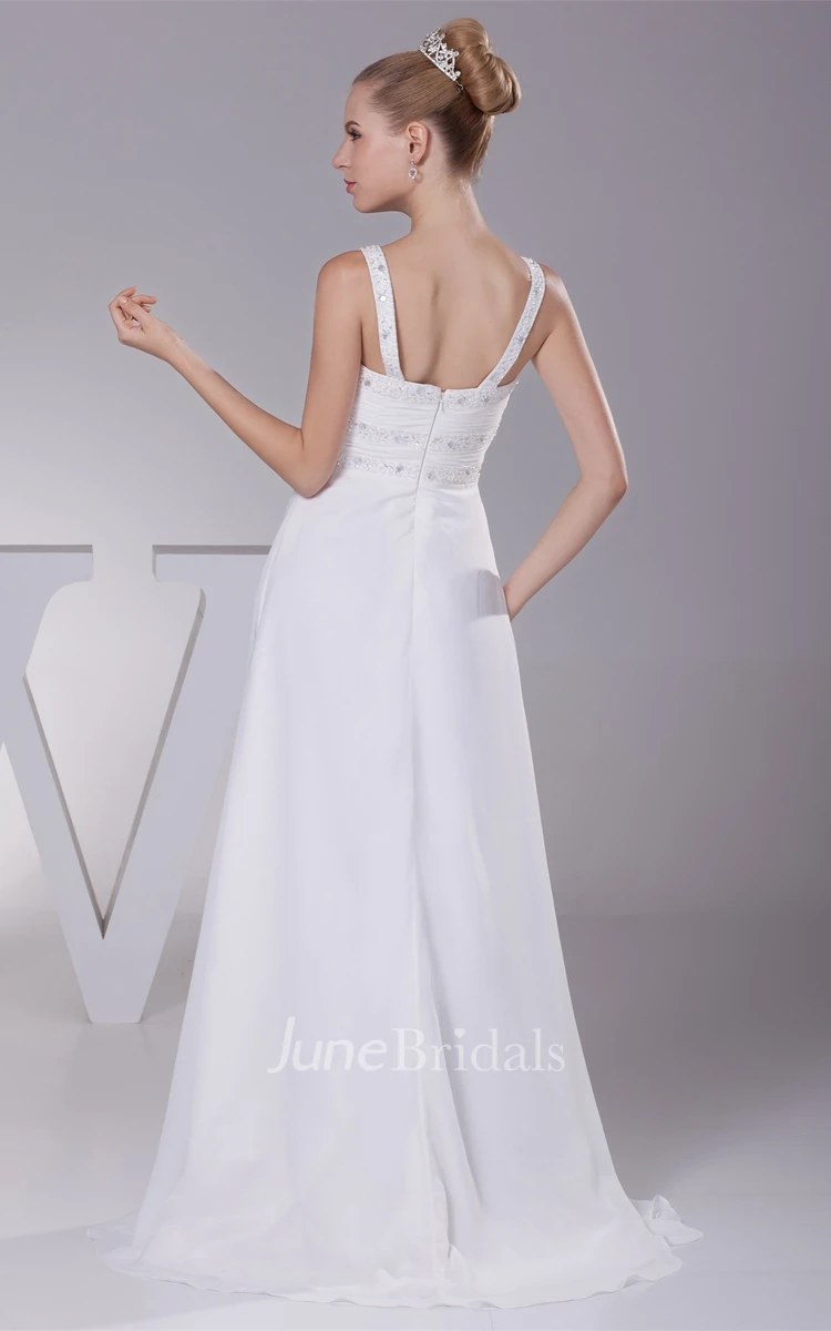 Strapped Chiffon Floor-Length Gown with Crystal Detailing