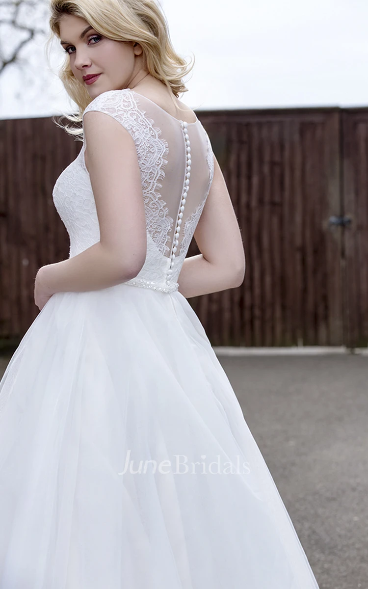 Tulle A-line Ballgown Wedding Dress With Illusion Lace V-neck And Back