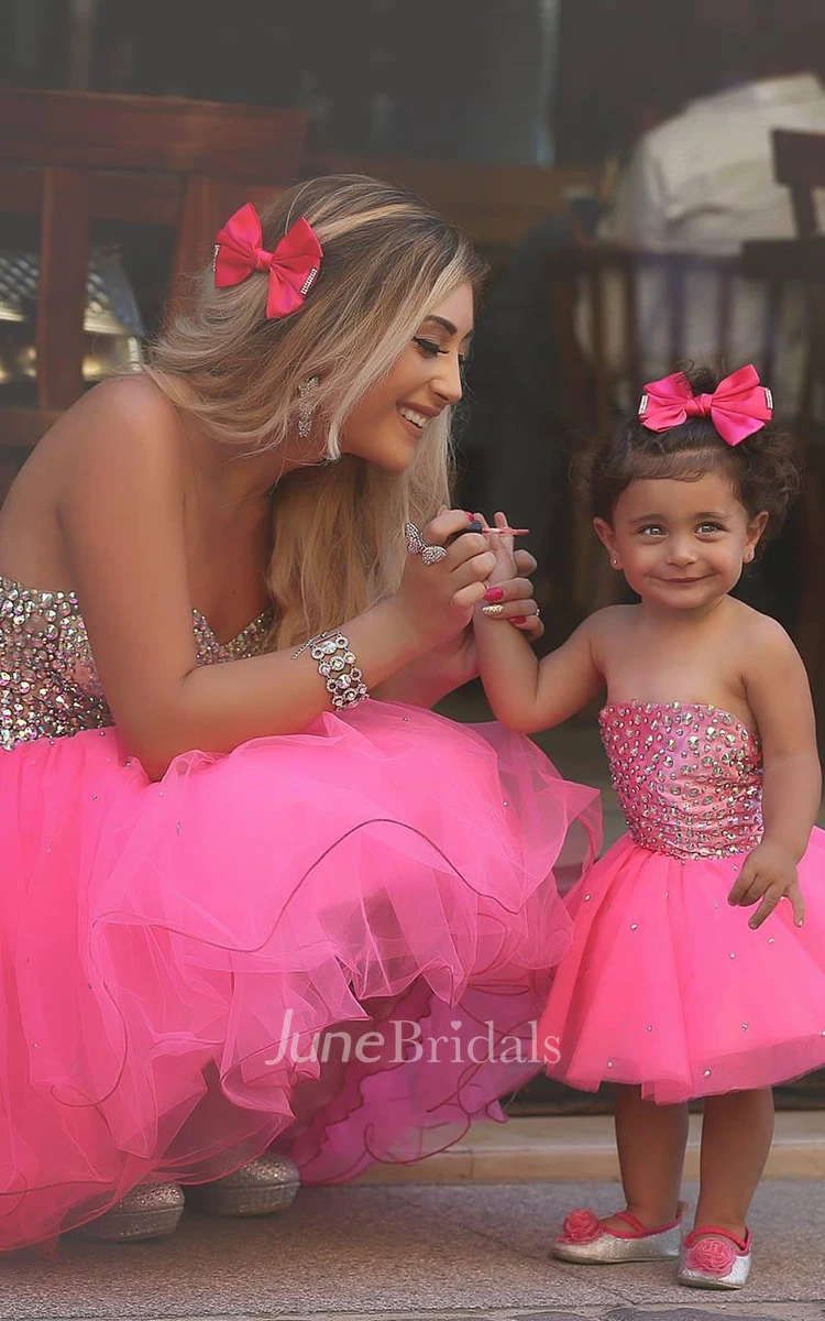 Glamorous Sequins Tulle Short Mother and Daughter Dress Sweetheart