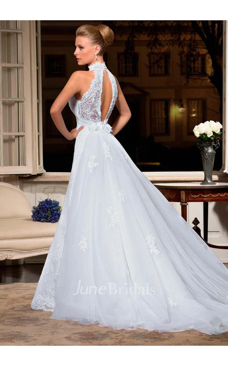 Sexy White Lace Sleeveless High Neck Floor Length Wedding Dresses