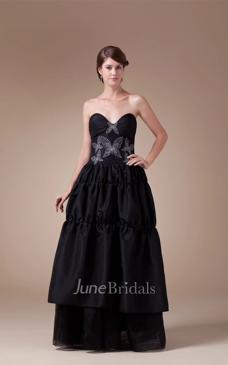 Sweetheart Ruffled A-Line Gown with Beaded Butterfly Design