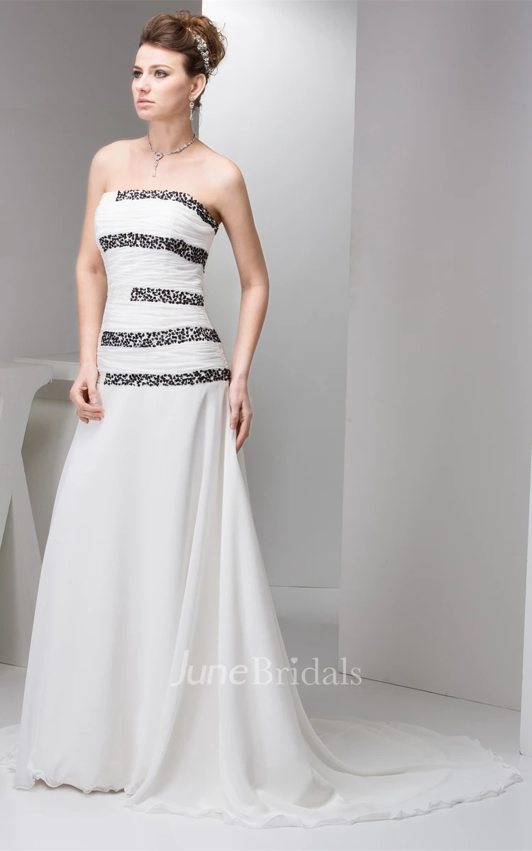 Strapless Ruched Chiffon A-Line Gown with Stress