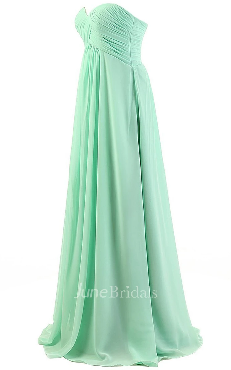 Sweetheart Ruched Chiffon Empire Gown With Zipper Back