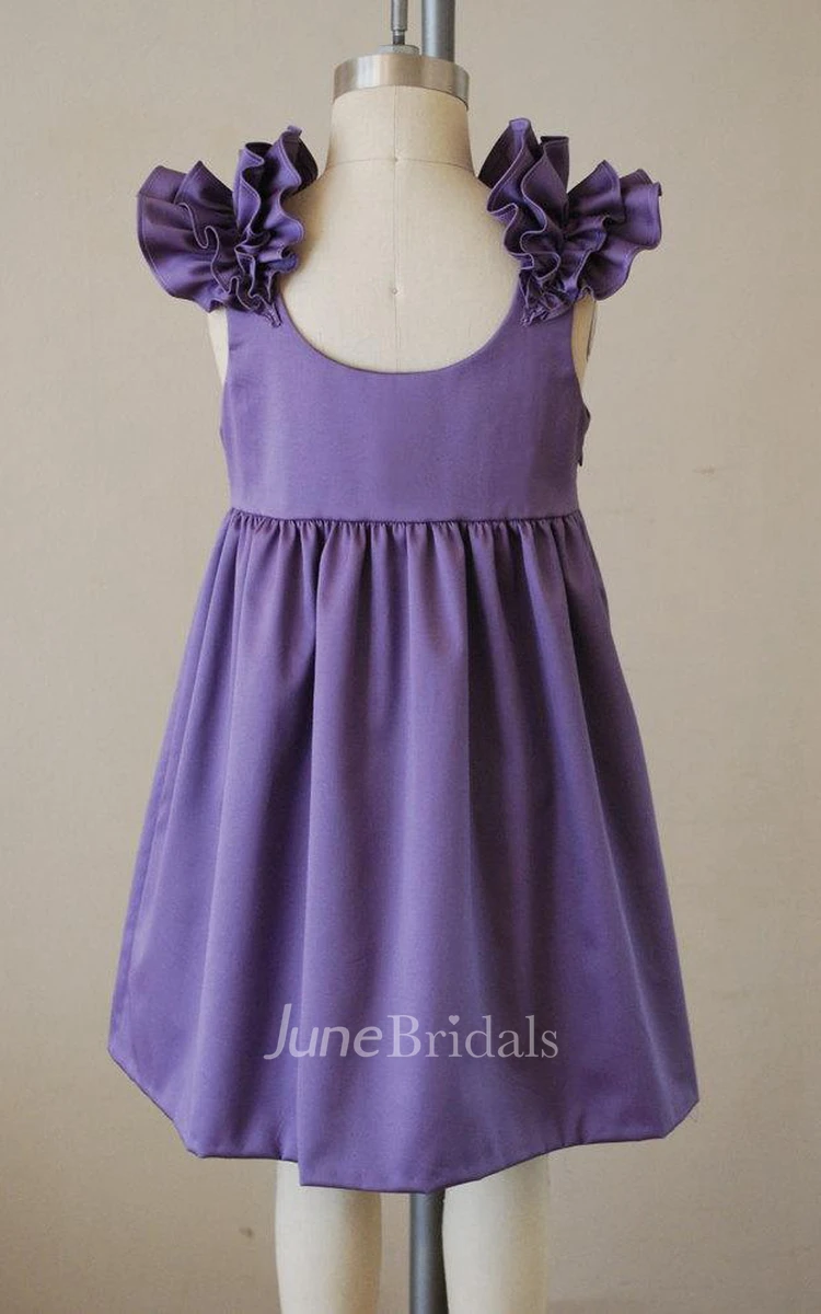 Purple Ruffle Cap Sleeve Scooped Back Dress