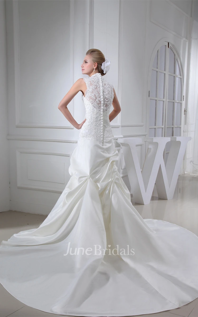 Sleeveless Pick-Up A-Line Ball Gown with Stress and Appliques